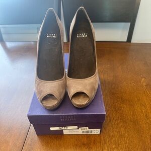 Stuart Weitzman Palace Mushroom Suede Peep Toe Heels